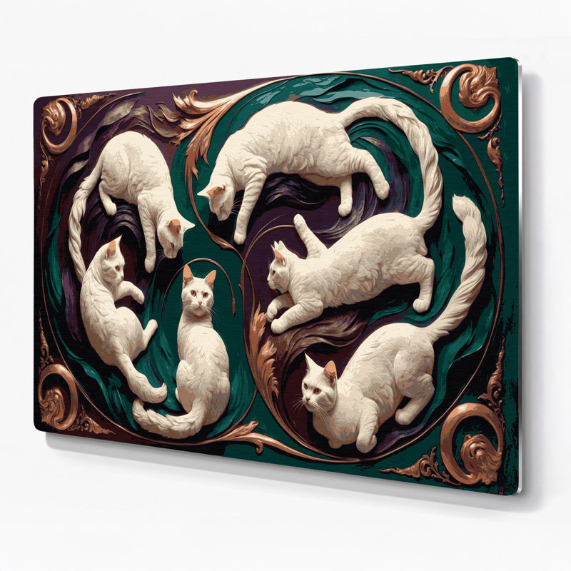 Cats American Curl, art mural en métal noir, H 132 po x l 168 po x P 0,05 po