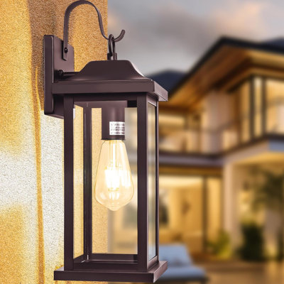 Large Outdoor Wall Light 17 Inch, Vintage Exterior Light Fixture With IP65 Waterproof Clear Glass, Farmhouse Outside Wall Sconce Porch Light For Front Door Backyard, Oil Rubbed