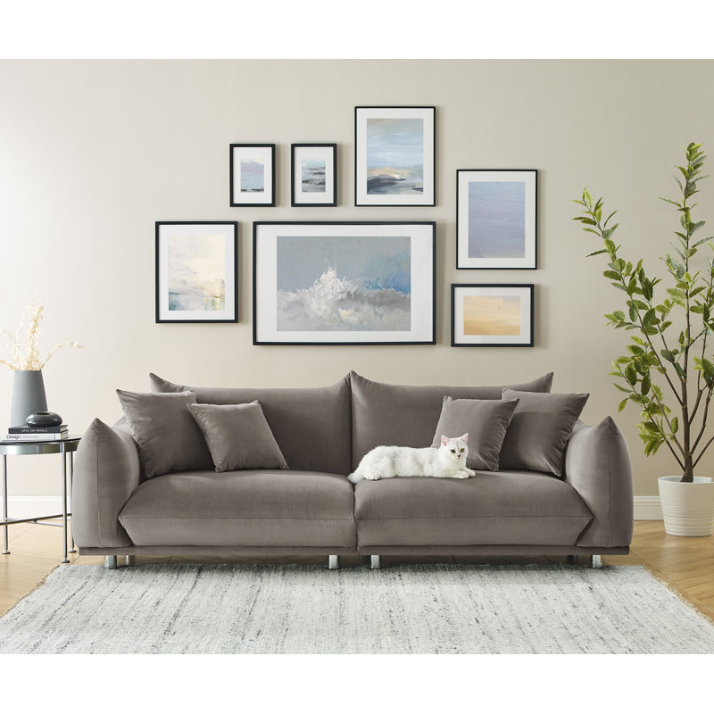 Arnya 225.8Cm Round Arms Sofa, Light Brown Velvet