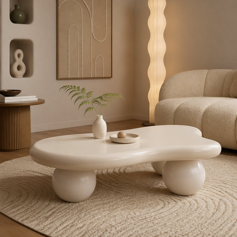 Table basse en forme de nuage, table basse avec 3 pieds sphériques pour le salon, H 11,70 po x L 40 po x l 26,8 po