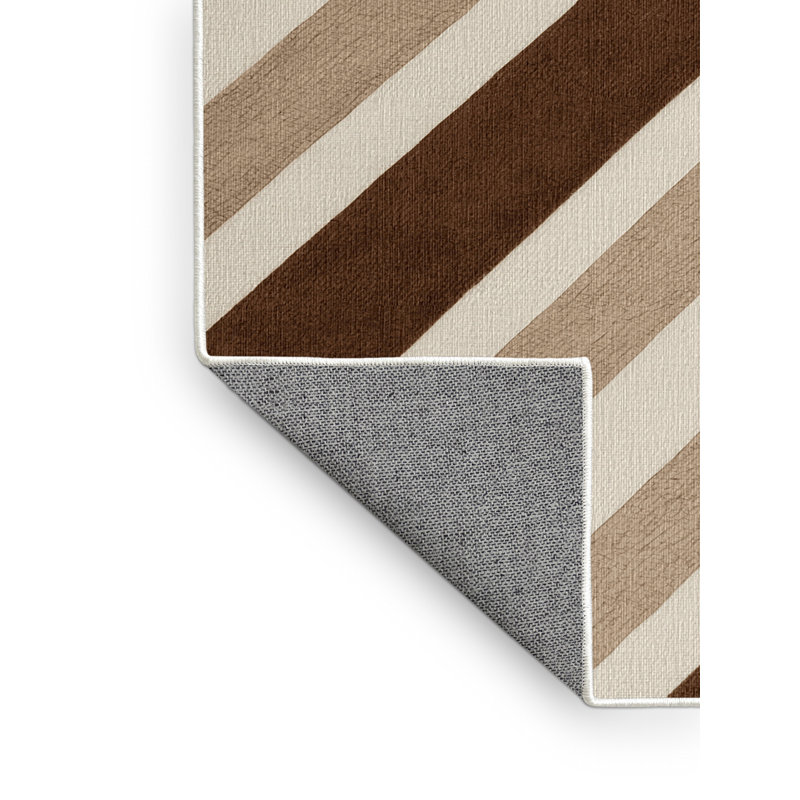  Tapis lavable rayé beige clair cognac, Rectangulaire 2 pi x 3 pi