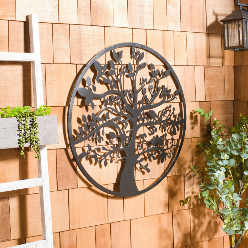 Akhai Iron Plants & Flowers Wall Decor, Flat Black, 31.5" H x 31.5" W x 0.25" D