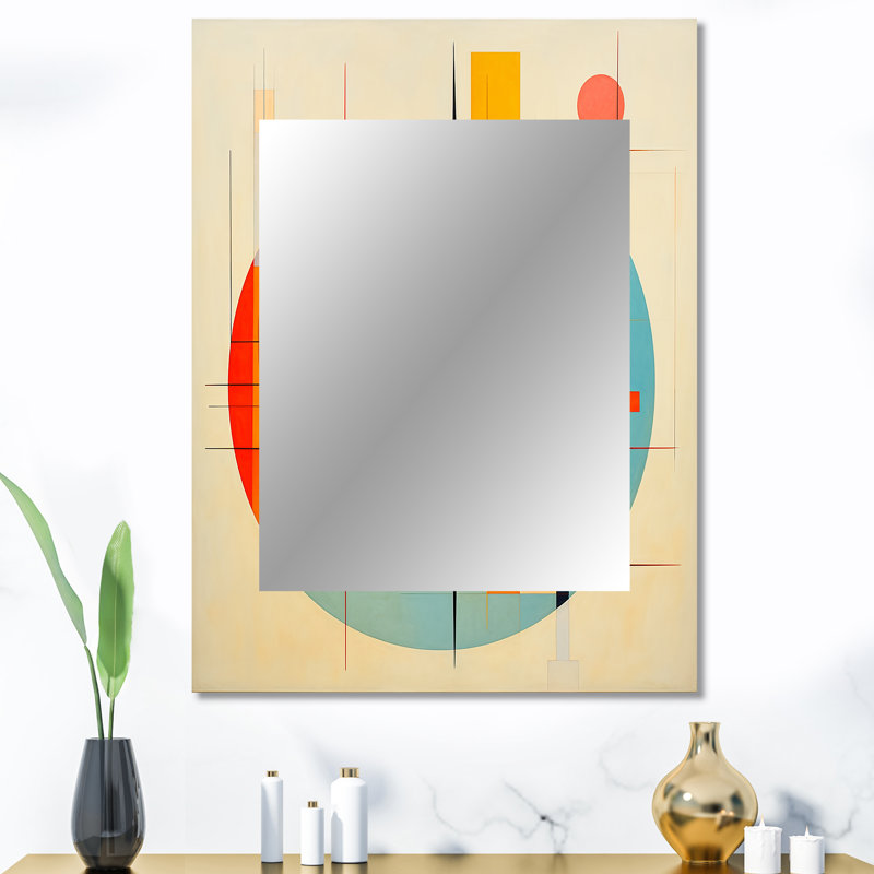 Syncronicities Midcentury Elegant Retro Art IV - Mid-Century Modern Unique Mirror, Blue Large Wall Mirror, Art imprimé en métal