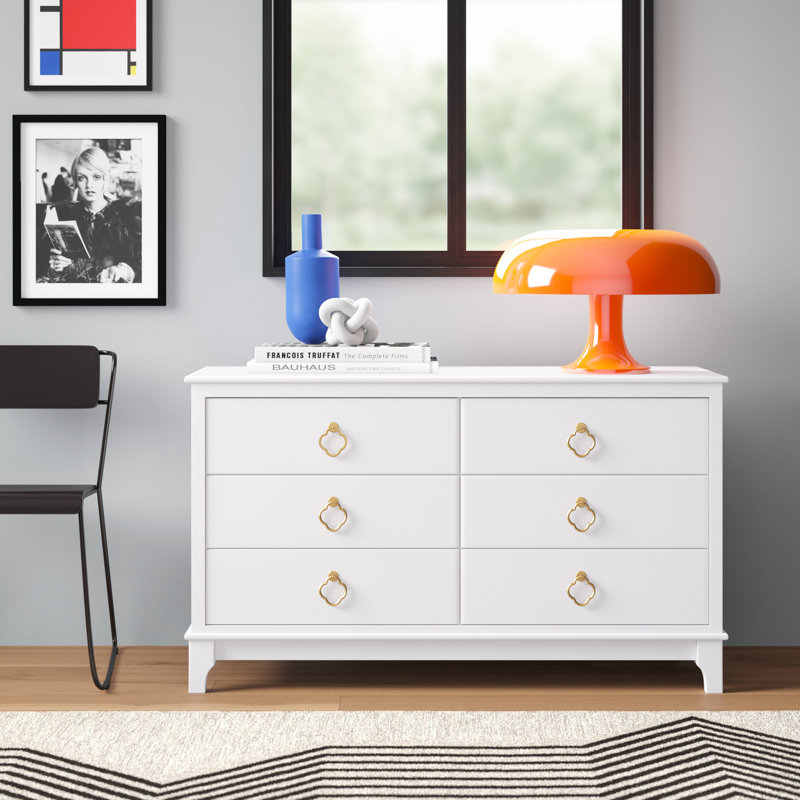 Commode double 6 tiroirs l 50 po Velasco, Blanc