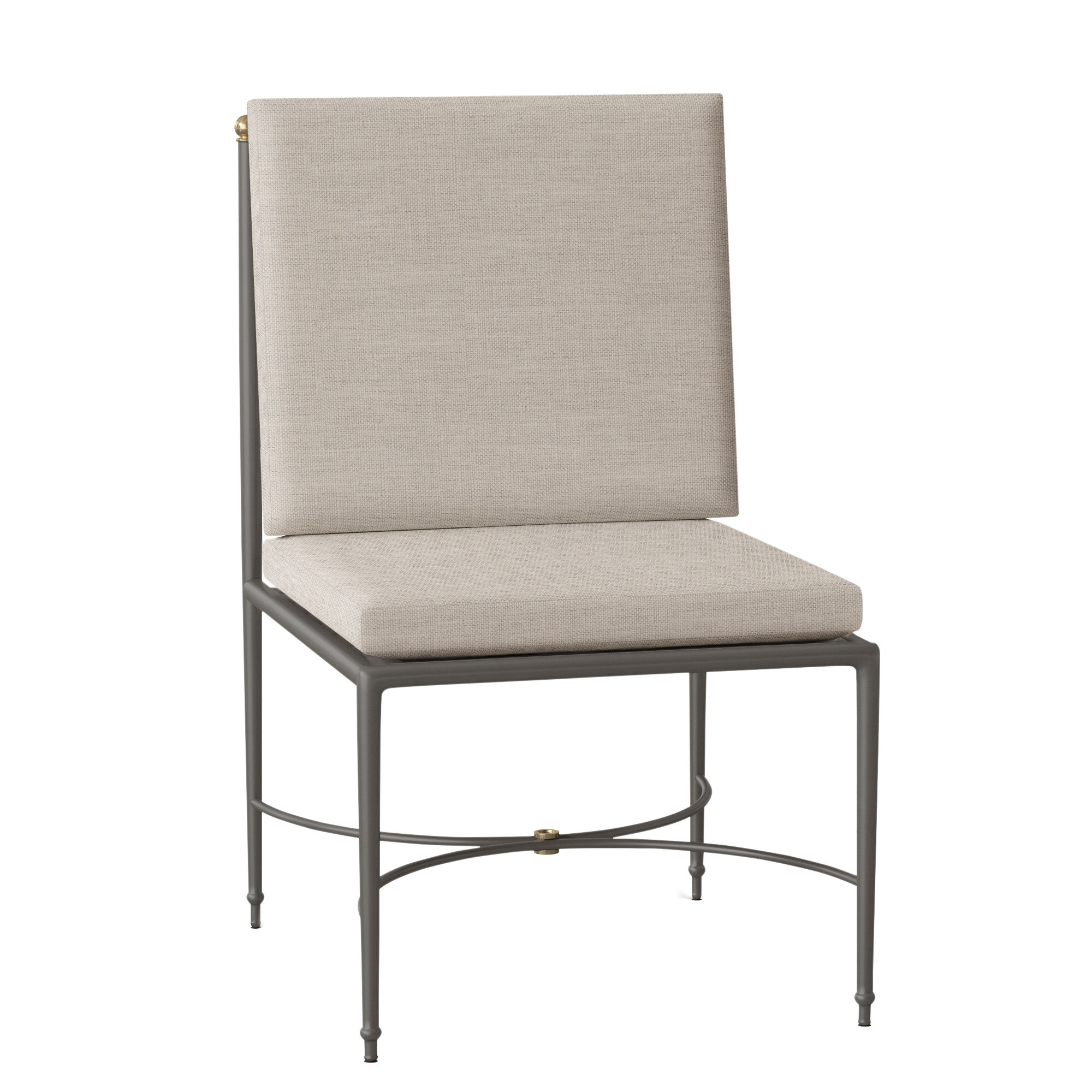 Roma Wrought Aluminum Outdoor Side Chair, Dove Sunbrella® Linen, Welt