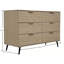 Commode double à 6 tiroirs de 31,9 po de largeur, commode en chêne naturel avec poignées en métal doré et pieds évasés noirs pour le rangement de la chambre à coucher