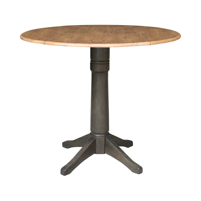 Extendable Round Solid Wood Dining Table, Hickory/Washed Coal