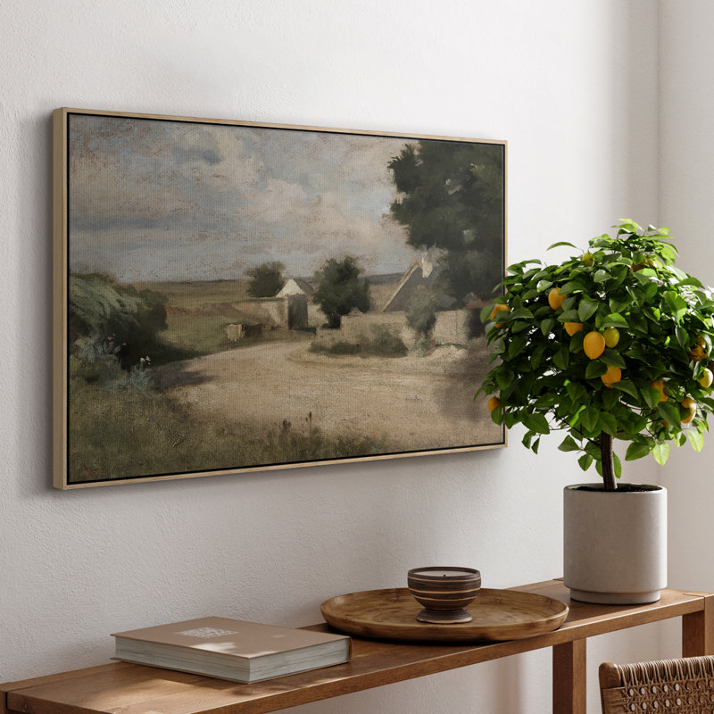 " Vintage Landscape - CDXLVI ", Natural Floater Framed Canvas, 17" H x 25" W