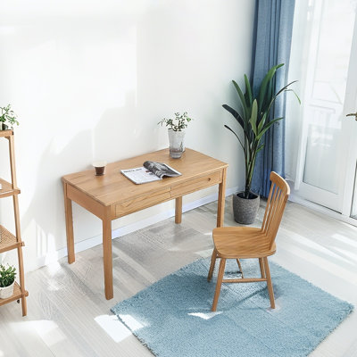 Bureau rectangulaire simple en bois massif, 2 tiroirs