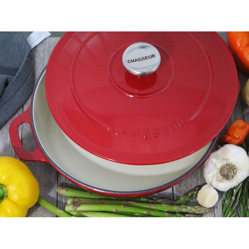 Red Enameled Cast Iron 2.6 Quart Oval Braiser with Lid