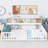 Full Floor Bed With Side Bookcase,Shelves,Guardrails,White-1057717133