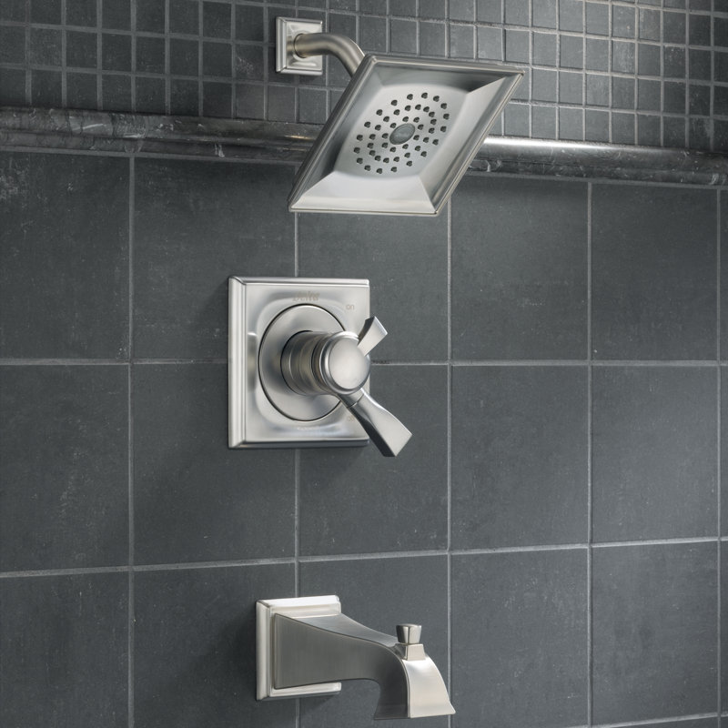 Robinet inverseur pour baignoire et douche avec poignée levier et moniteur Dryden, Acier inoxydable Brilliance