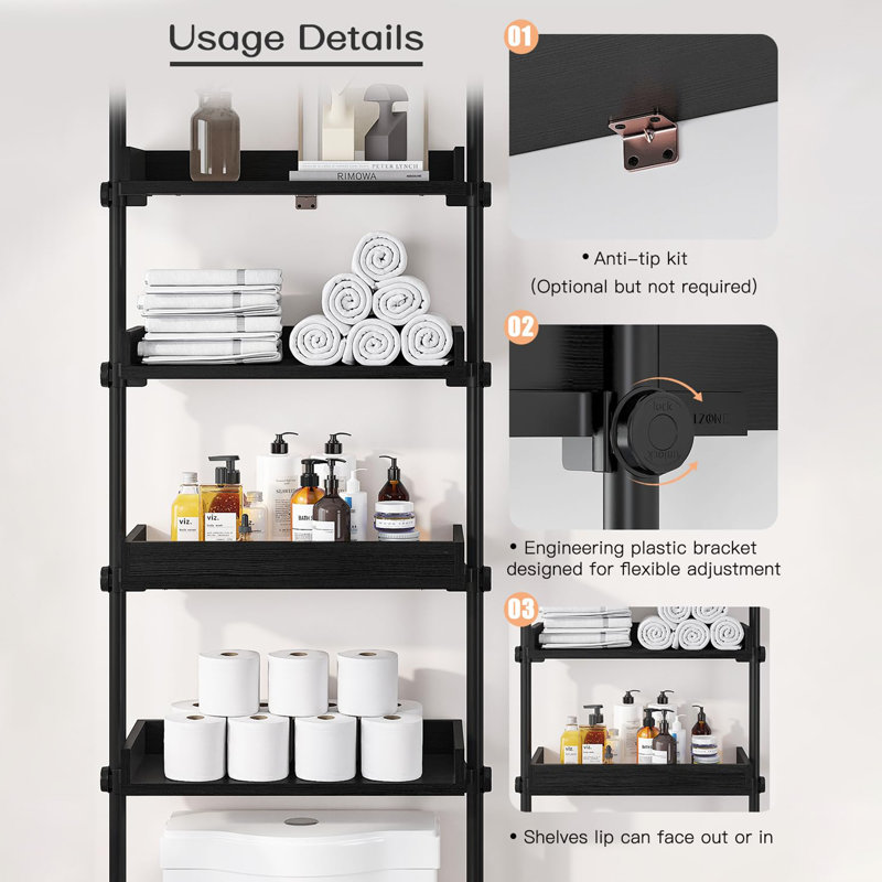 4-Tier Adjustable Over The Toilet Storage, Black