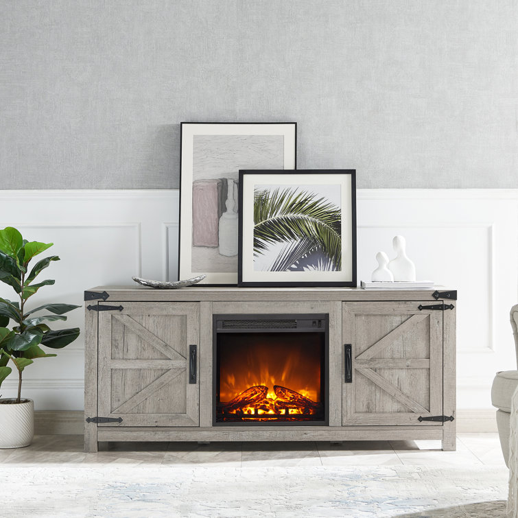Gracie Oaks Najya 58'' W Farmhouse TV Stand For Tvs Up To 65 with Electric  Fireplace, Wood TV Console, 2 Barn Doors u0026 Reviews | Wayfair