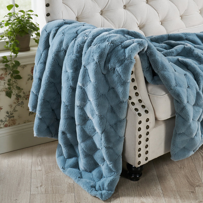CloudNest Plush Faux Fur Throw Blanket, Bleu cendré