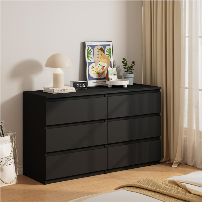 Bisset 47.25'' W 6 - Drawer Dresser, Black