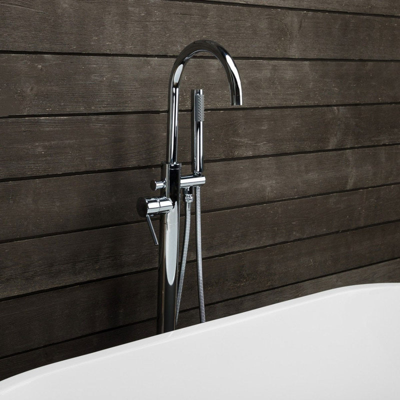 58.75'' x 29.5'' Soaking Acrylic Bathtub with Faucet, White/Chrome