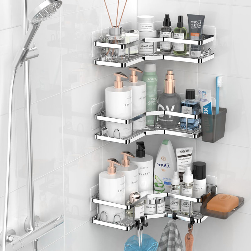Ensemble de 3 tablettes de rangement en coin antirouille, Chrome froid, H 2,8 po x l 10,5 po x P 4,7 po