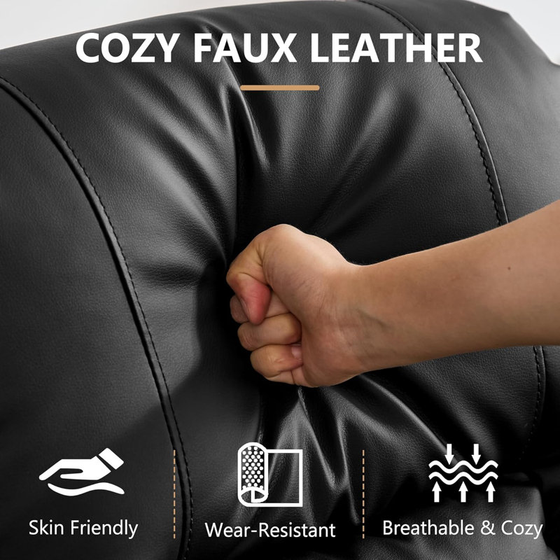 Power Recliner Loveseat Sofa With Console, Bluetooth Speaker And Led Lights, Black Faux Leather