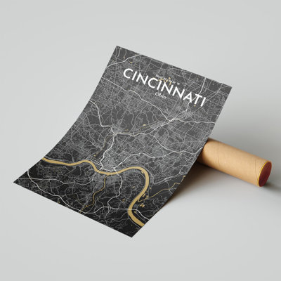 Cincinnati, États-Unis d'Amérique, carte de la ville - ensemble d'imprimés non encadrés