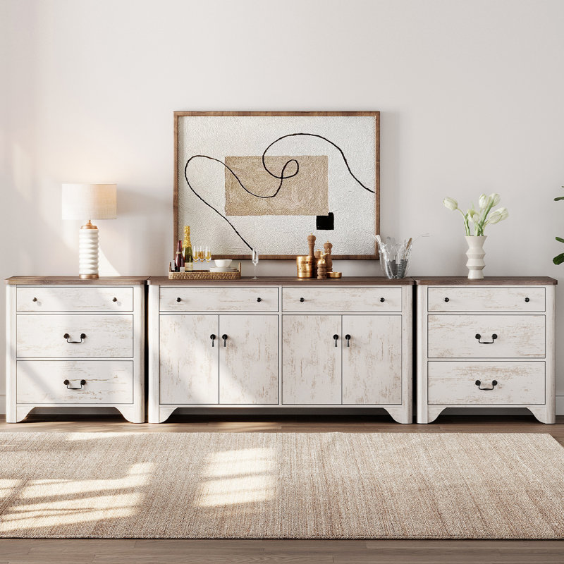 Ensemble de commode 3 pièces Farmhouse, buffet de cuisine avec rangement et commode à 3 tiroirs pour 2, entrée, salon, salle à manger