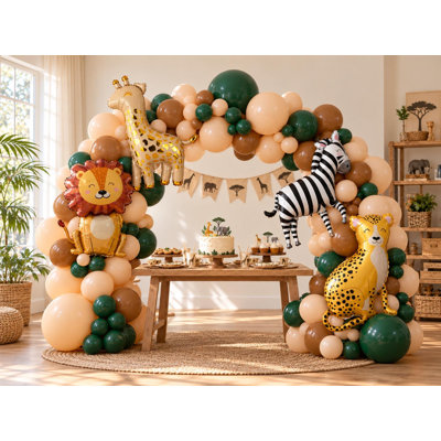 Ensemble de guirlande safari ballon, 120 ballons, feuilles de guépard zèbre lion, décoration d'anniversaire brun beige vert
