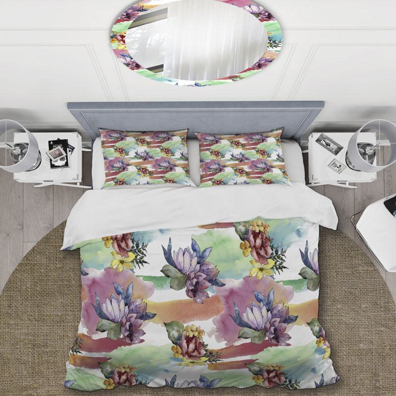 Multicolore bouquet de fleurs - ensemble de housse de couette floral - polyester microfibre