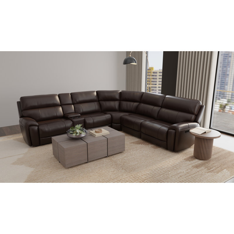 6-Piece Leather Power Sectional with Top-Grain Upholstery & Console