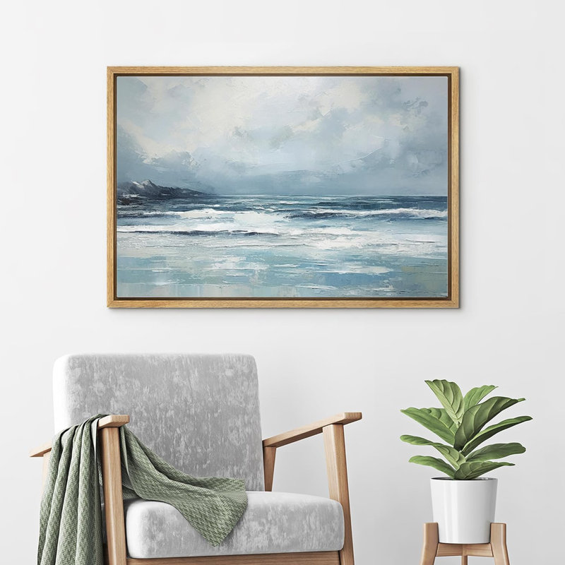 Coastal Beach, bleu marine, océan, vague, plage, nature, sur toile, H 24 po x l 36 po x P 1,5 po, Cadre naturel flottant
