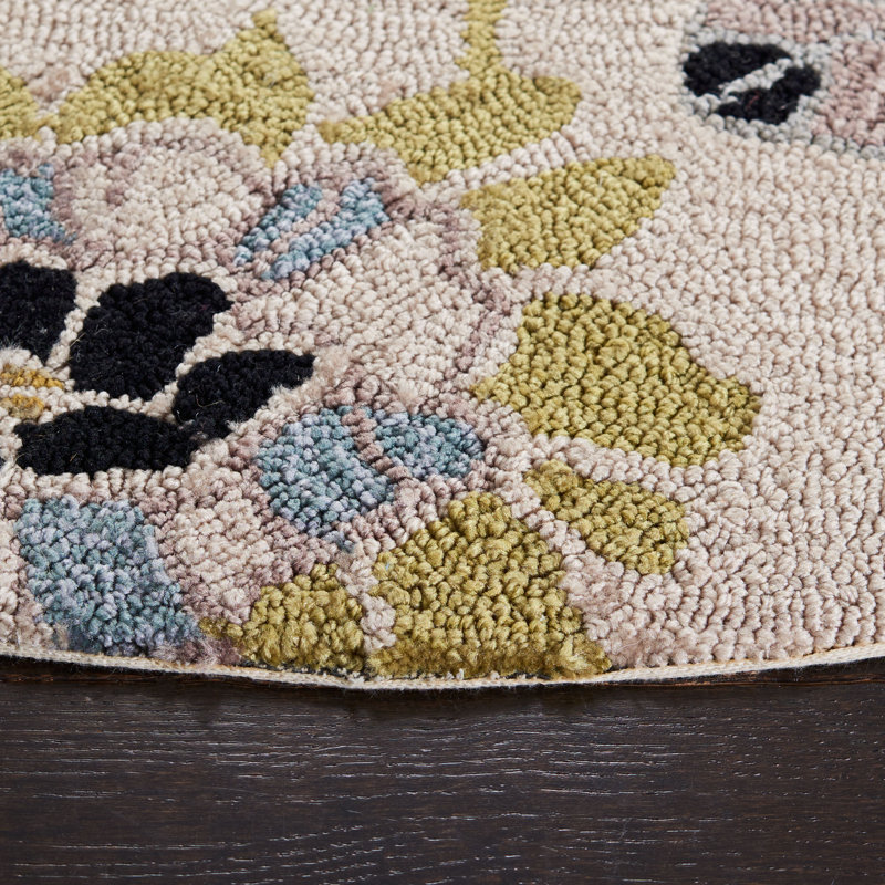 Tapis ivoire / bleu d'intérieur/extérieur à motif floral Doyle, Rectangle 3 pi 6 po x 5 pi 6 po