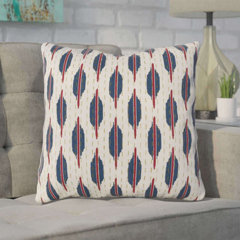 Oreiller 100% coton Kantha, 20 po x 20 po, Bleu sarcelle / crème / bleu marine / bourgogne, Mélange de duvet