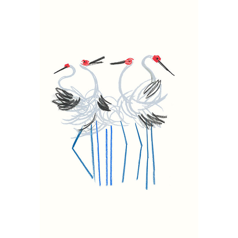 Dancing Cranes V Painting by David Erickson, Image Brush Gel, 37.75" H x 25.75" W x 1.5" D