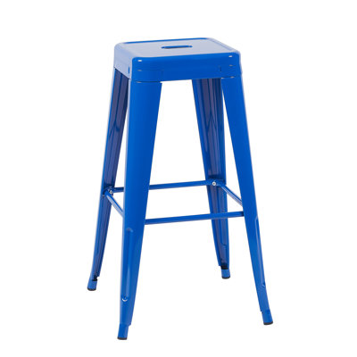 Tabourets de bar en métal de 30 pouces de hauteur sans dossier en bleu, de 2, non empilables, assemblage d'outils, structure stable, pour bar, salle à manger bleue, hauteur de 30 po, amovible, capacité de charge élevée, eau, cuisine