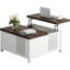 Table basse à plateau relevable avec rangement, grande table centrale carrée en bois de 35 po avec compartiment caché, blanc rustique