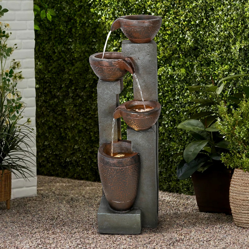 Outdoor Water Fountain with LED Lights – 40" Tall Cascading Stone Look Garden Fountain with Pump – Weather Resistant Resin Fountain for Patio, Backyard & Indoor Décor