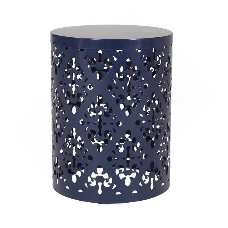 Outdoor Metal End Table -Large, Navy Blue