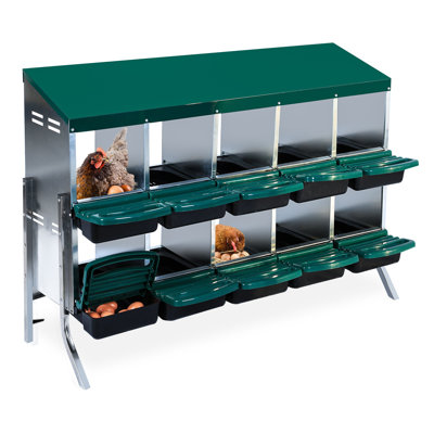 Nesting Box for Chickens, 10 Hole Chicken Nesting Box, Galvanized Steel Roll Away Nest Boxes with Lid Cover and Legs, Poultry Nest Boxes for Chickens Laying Egg, Green