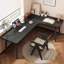 Bureau d'écriture en bois massif noir en forme de L-1319576073-1319576078