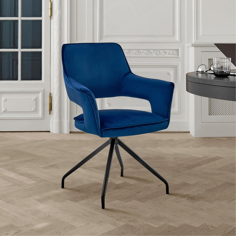 Chaise d'appoint de salle à manger Devora en velours avec finition noire, Bleu