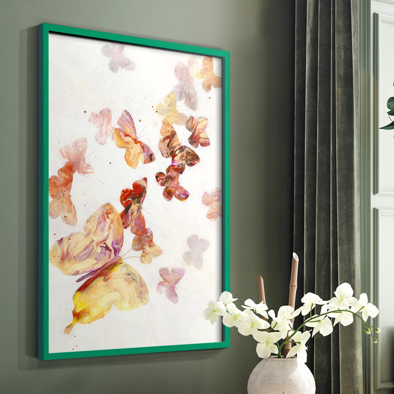 «All a flutter», reproduction encadrée - bois massif, Vert, 10" H x 8" W
