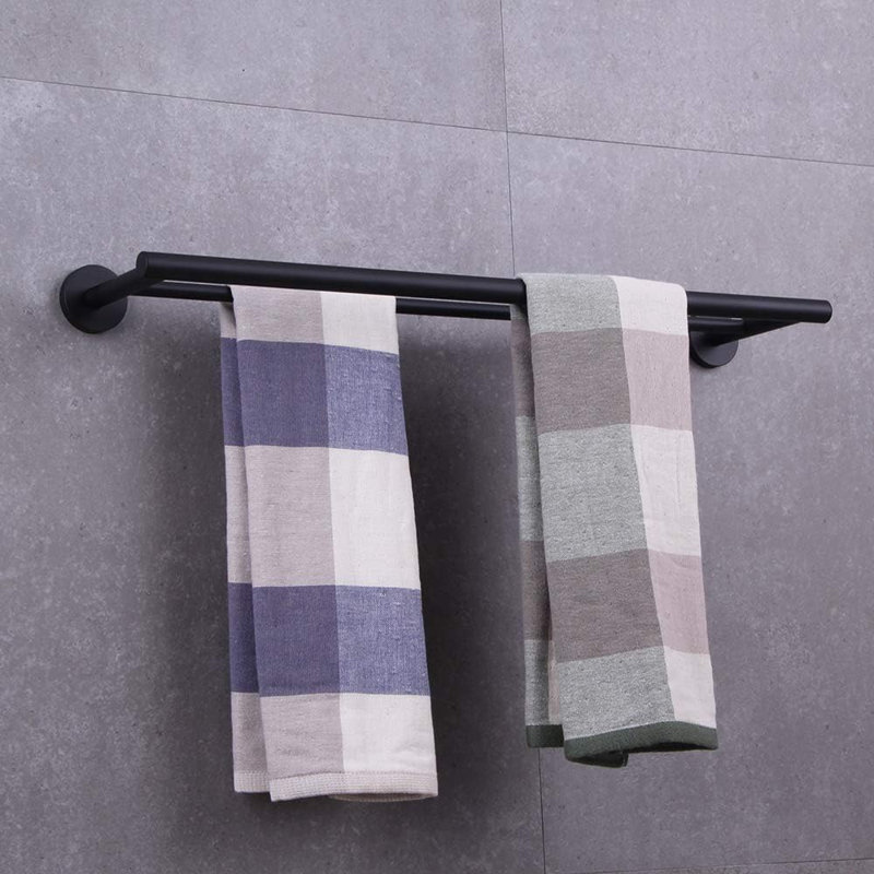 Porte-serviettes double en acier inoxydable noir de 24 po pour la salle de bain, conception à vis dissimulées modernes