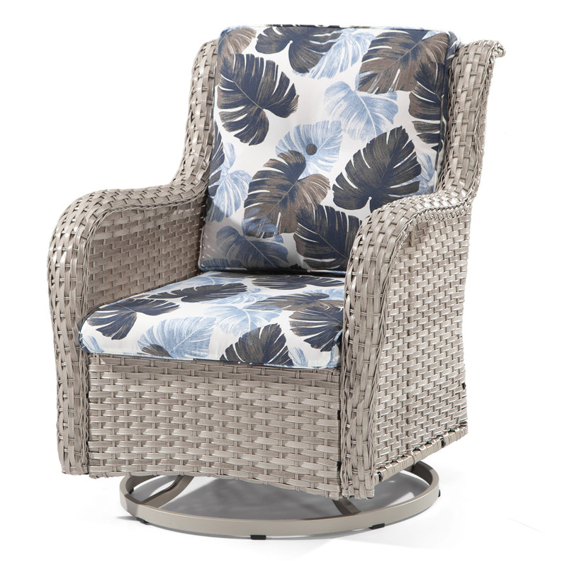 Chaise berçante d'extérieur en polyéthylène (PE) avec coussins Ashlamari, gris, Bleu Monstera
