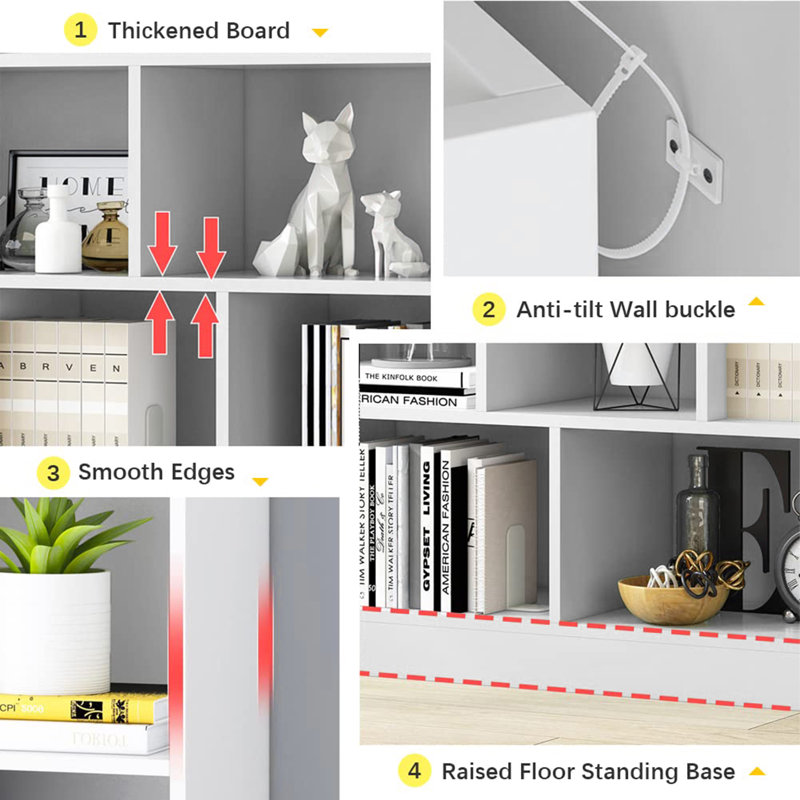 7 Cubes Short Horizontal Bookshelf, Warm White
