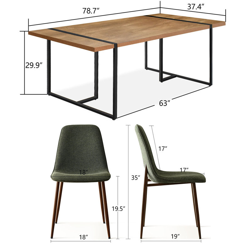 Modern 9-Piece 78.7" W Rectangular Dining Set, Green