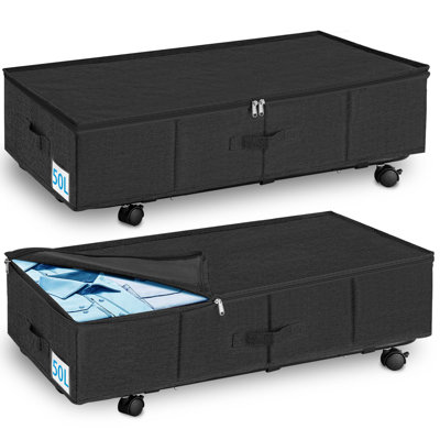 Rangement sous le lit avec roulettes et couvercle, contenant de rangement sous le lit 2 PCS, bac de rangement à fermeture à glissière de 29,5 po x 15,7 po x 8,7 po - Noir