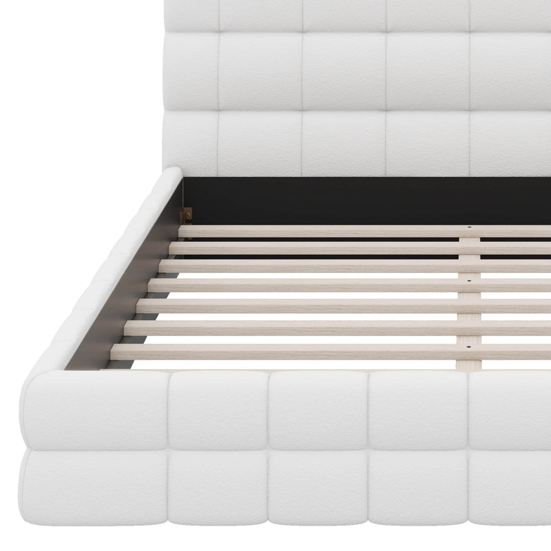 Queen Size Upholstered Platform Bed, White