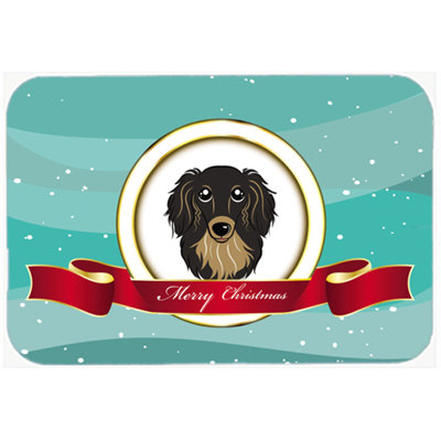 Longhair Dachshund Merry Christmas Glass Cutting Board