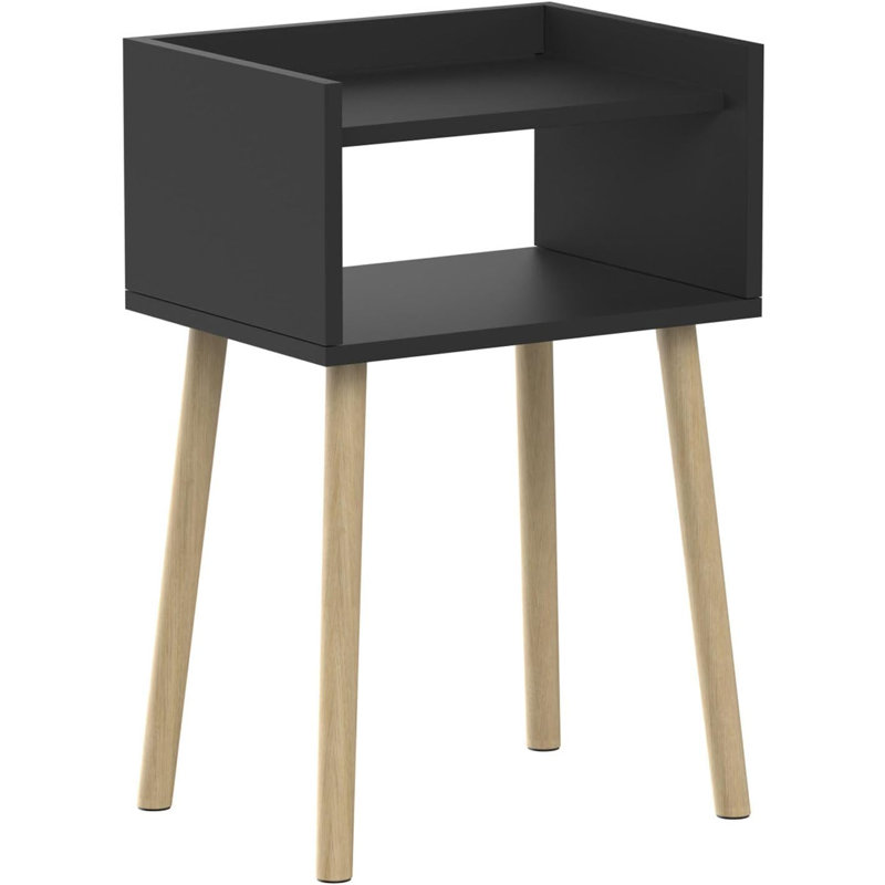 40cm W Solid Wood Bedside Table, Black
