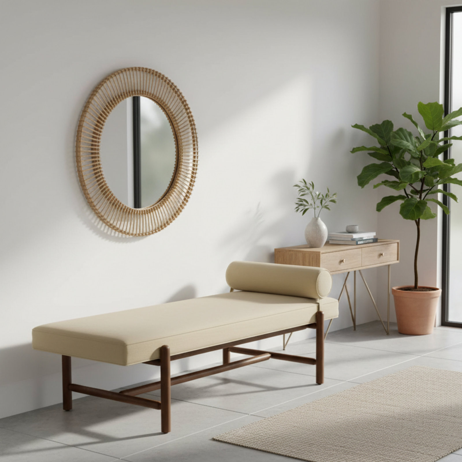 Cellire 29" Linen Entryway Bench, Brown, Khaki
