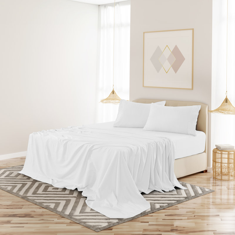 Ensemble de draps en microfibre 6 pièces Lux Decor, Ensemble de draps pour lit simple TG + 1 drap-hous, Blanc